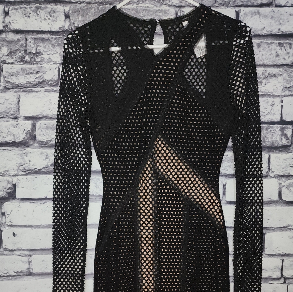 BCBGMaxAzria Black and Nude Mesh Long Sleeve Dress - XS - Picture 2 of 6